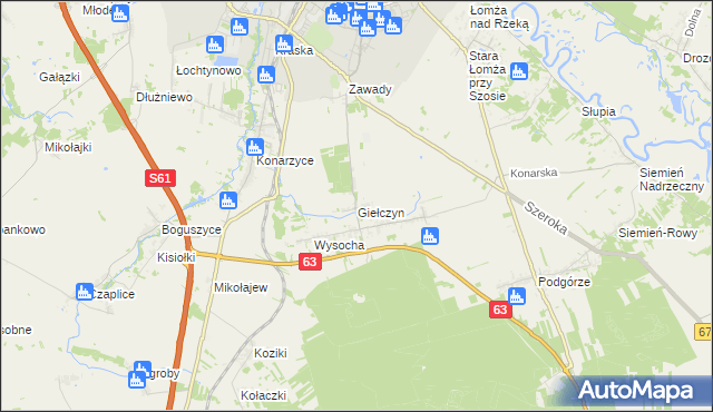 mapa Giełczyn gmina Łomża, Giełczyn gmina Łomża na mapie Targeo