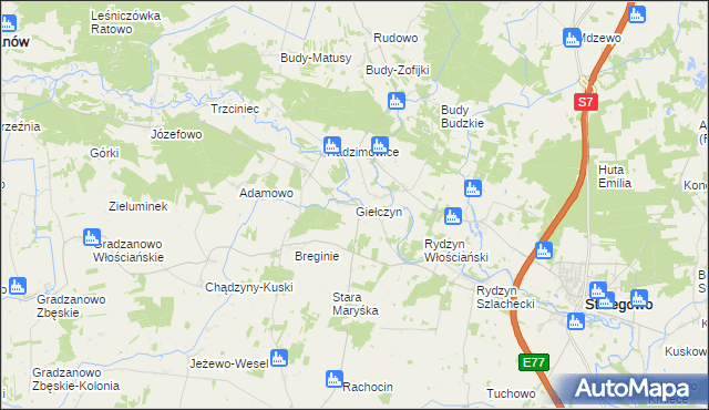 mapa Giełczyn gmina Strzegowo, Giełczyn gmina Strzegowo na mapie Targeo