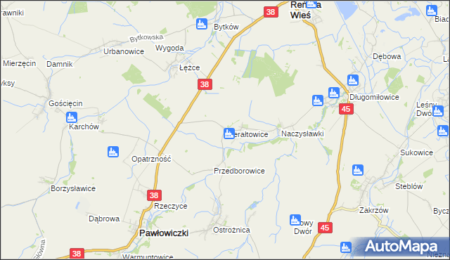 mapa Gierałtowice gmina Reńska Wieś, Gierałtowice gmina Reńska Wieś na mapie Targeo