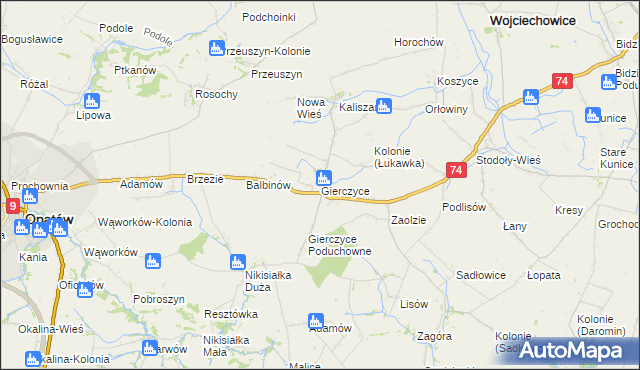 mapa Gierczyce gmina Wojciechowice, Gierczyce gmina Wojciechowice na mapie Targeo