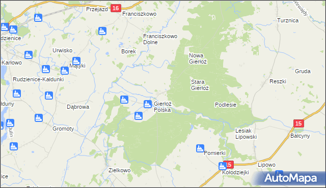 mapa Gierłoż gmina Ostróda, Gierłoż gmina Ostróda na mapie Targeo