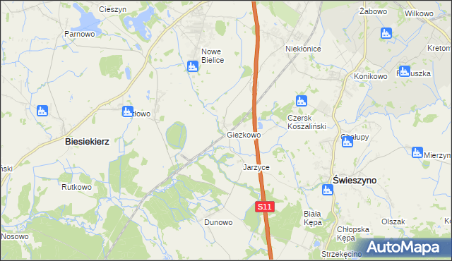 mapa Giezkowo, Giezkowo na mapie Targeo