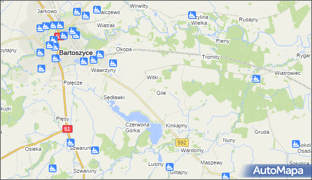 mapa Gile gmina Bartoszyce, Gile gmina Bartoszyce na mapie Targeo