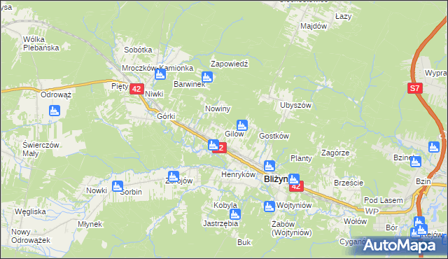 mapa Gilów gmina Bliżyn, Gilów gmina Bliżyn na mapie Targeo