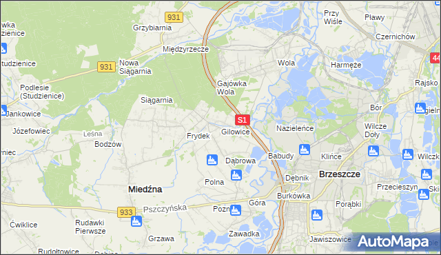 mapa Gilowice gmina Miedźna, Gilowice gmina Miedźna na mapie Targeo