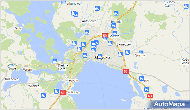 mapa Giżycko, Giżycko na mapie Targeo