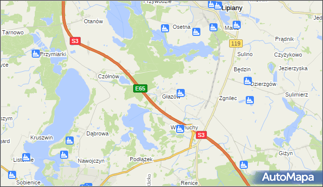 mapa Głazów gmina Myślibórz, Głazów gmina Myślibórz na mapie Targeo