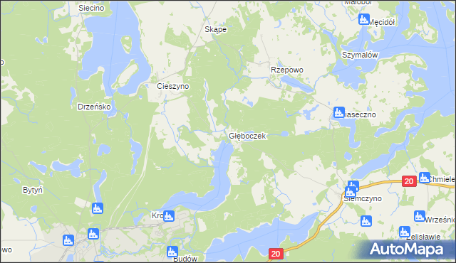 mapa Głęboczek gmina Czaplinek, Głęboczek gmina Czaplinek na mapie Targeo