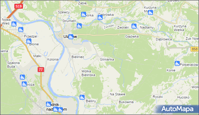 mapa Glinianka gmina Ulanów, Glinianka gmina Ulanów na mapie Targeo
