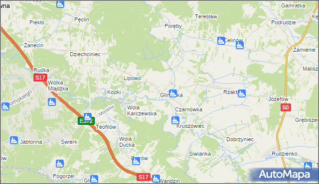 mapa Glinianka gmina Wiązowna, Glinianka gmina Wiązowna na mapie Targeo