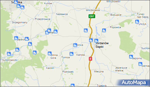 mapa Glinica gmina Jordanów Śląski, Glinica gmina Jordanów Śląski na mapie Targeo