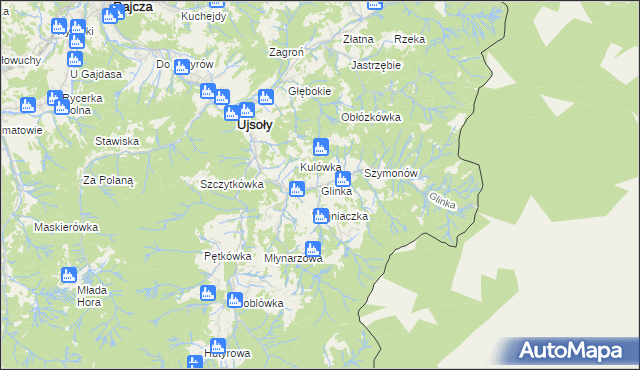 mapa Glinka gmina Ujsoły, Glinka gmina Ujsoły na mapie Targeo