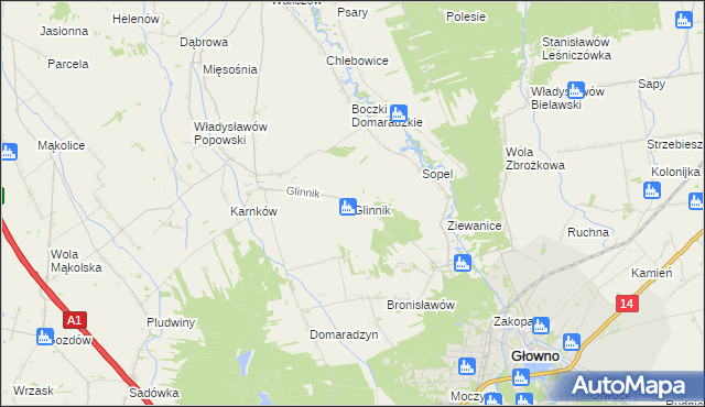 mapa Glinnik gmina Głowno, Glinnik gmina Głowno na mapie Targeo