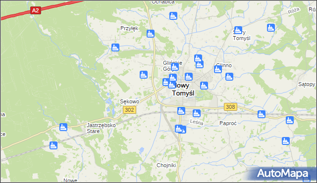 mapa Glinno gmina Nowy Tomyśl, Glinno gmina Nowy Tomyśl na mapie Targeo