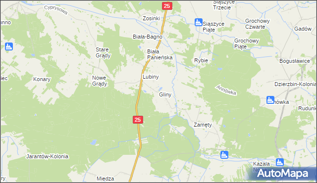 mapa Gliny gmina Rychwał, Gliny gmina Rychwał na mapie Targeo