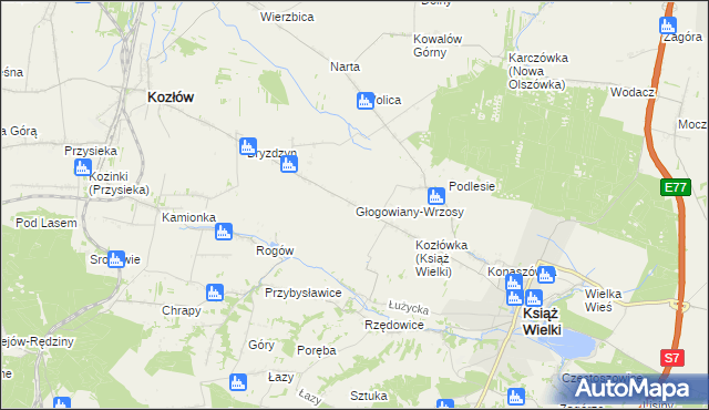 mapa Głogowiany-Wrzosy, Głogowiany-Wrzosy na mapie Targeo