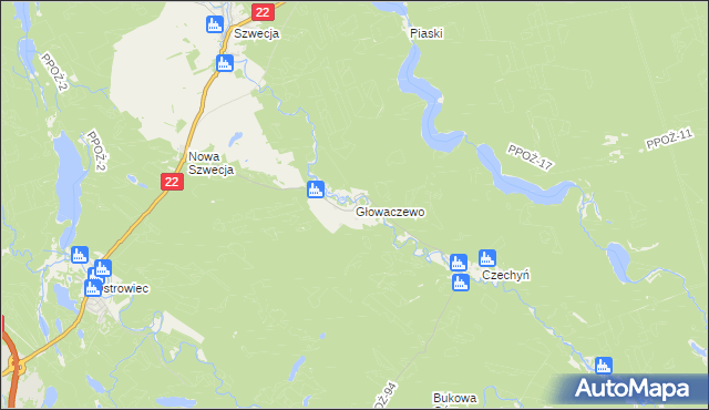 mapa Głowaczewo gmina Wałcz, Głowaczewo gmina Wałcz na mapie Targeo
