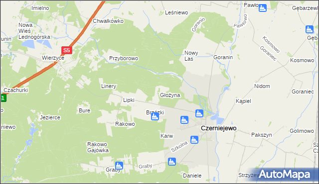 mapa Głożyna, Głożyna na mapie Targeo