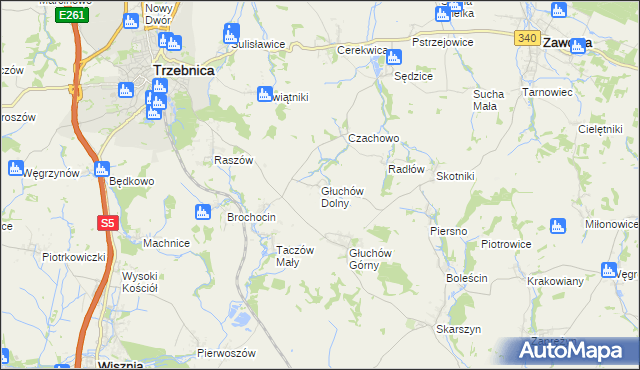 mapa Głuchów Dolny, Głuchów Dolny na mapie Targeo