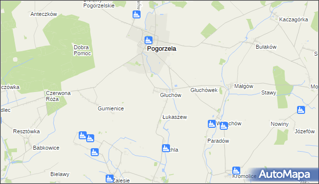 mapa Głuchów gmina Pogorzela, Głuchów gmina Pogorzela na mapie Targeo