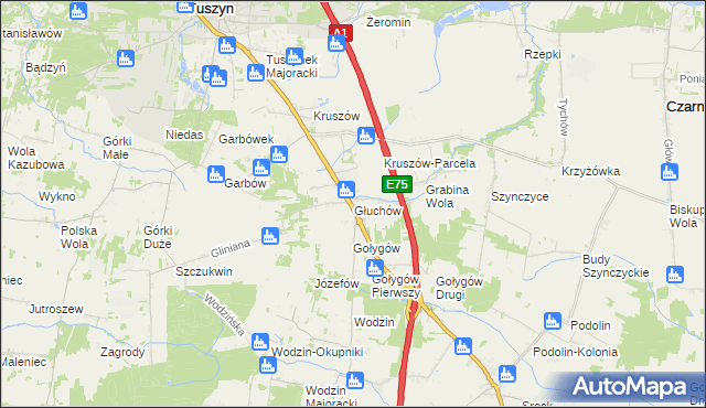 mapa Głuchów gmina Tuszyn, Głuchów gmina Tuszyn na mapie Targeo