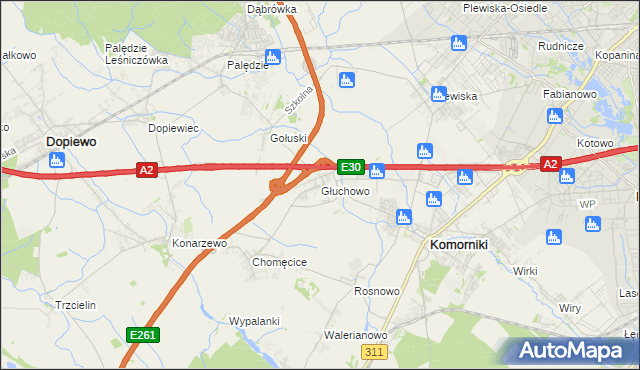 mapa Głuchowo gmina Komorniki, Głuchowo gmina Komorniki na mapie Targeo