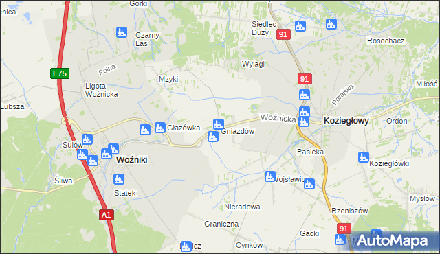 mapa Gniazdów gmina Koziegłowy, Gniazdów gmina Koziegłowy na mapie Targeo