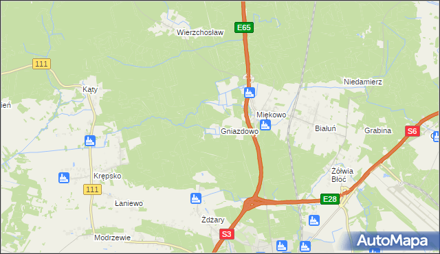 mapa Gniazdowo gmina Goleniów, Gniazdowo gmina Goleniów na mapie Targeo