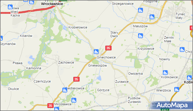 mapa Gniechowice, Gniechowice na mapie Targeo