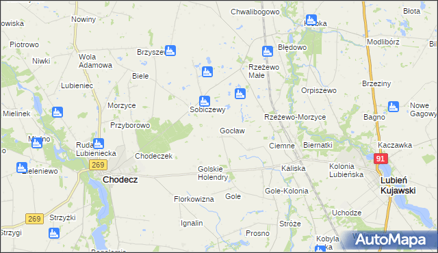 mapa Gocław gmina Lubień Kujawski, Gocław gmina Lubień Kujawski na mapie Targeo