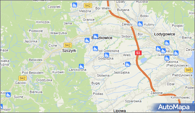 mapa Godziszka gmina Buczkowice, Godziszka gmina Buczkowice na mapie Targeo