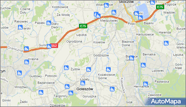 mapa Godziszów gmina Goleszów, Godziszów gmina Goleszów na mapie Targeo