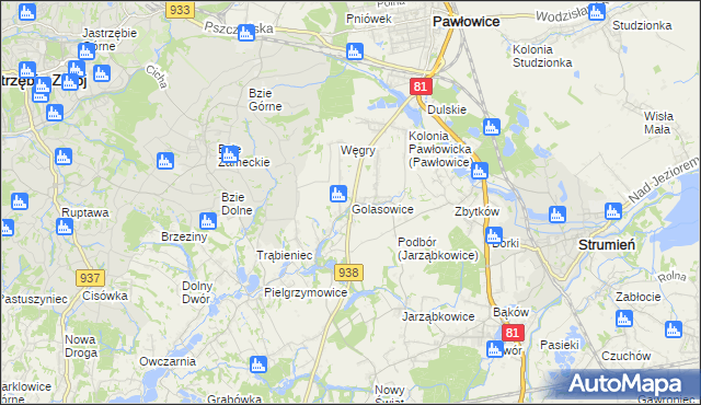 mapa Golasowice, Golasowice na mapie Targeo