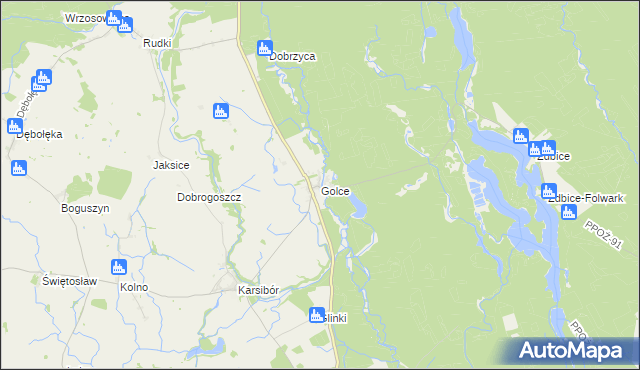 mapa Golce gmina Wałcz, Golce gmina Wałcz na mapie Targeo
