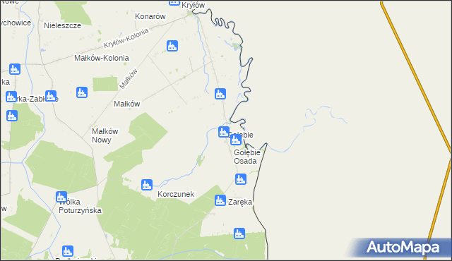 mapa Gołębie gmina Dołhobyczów, Gołębie gmina Dołhobyczów na mapie Targeo