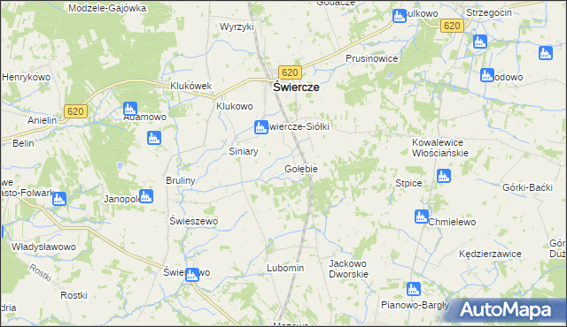 mapa Gołębie gmina Świercze, Gołębie gmina Świercze na mapie Targeo