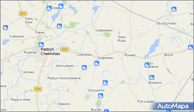 mapa Gołębiewo gmina Radzyń Chełmiński, Gołębiewo gmina Radzyń Chełmiński na mapie Targeo