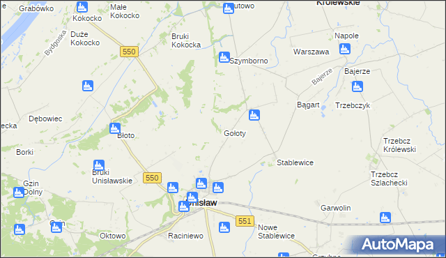 mapa Gołoty gmina Unisław, Gołoty gmina Unisław na mapie Targeo