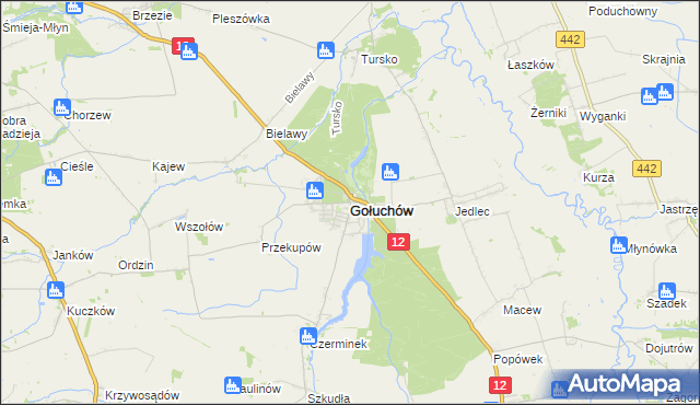 mapa Gołuchów powiat pleszewski, Gołuchów powiat pleszewski na mapie Targeo