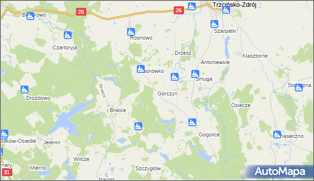 mapa Górczyn gmina Trzcińsko-Zdrój, Górczyn gmina Trzcińsko-Zdrój na mapie Targeo