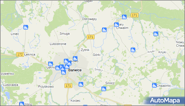 mapa Górki gmina Barwice, Górki gmina Barwice na mapie Targeo