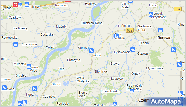 mapa Górki gmina Borowa, Górki gmina Borowa na mapie Targeo