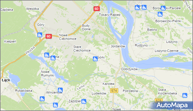 mapa Górki gmina Gąbin, Górki gmina Gąbin na mapie Targeo