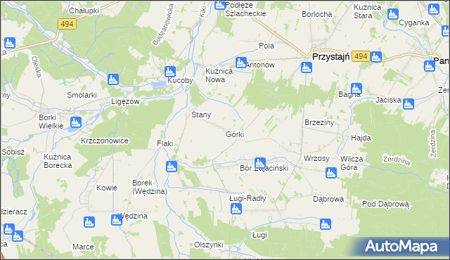 mapa Górki gmina Przystajń, Górki gmina Przystajń na mapie Targeo