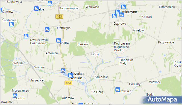 mapa Górki gmina Strzelce Wielkie, Górki gmina Strzelce Wielkie na mapie Targeo