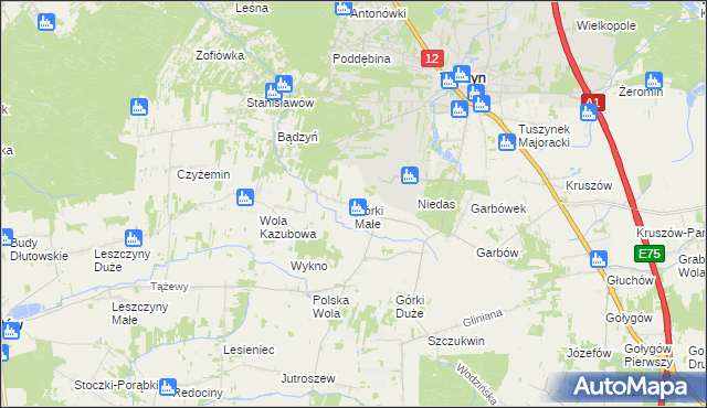 mapa Górki Małe gmina Tuszyn, Górki Małe gmina Tuszyn na mapie Targeo