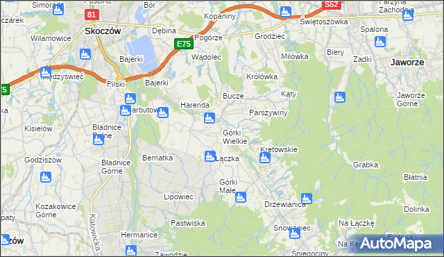 mapa Górki Wielkie, Górki Wielkie na mapie Targeo