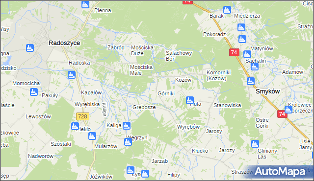 mapa Górniki gmina Radoszyce, Górniki gmina Radoszyce na mapie Targeo