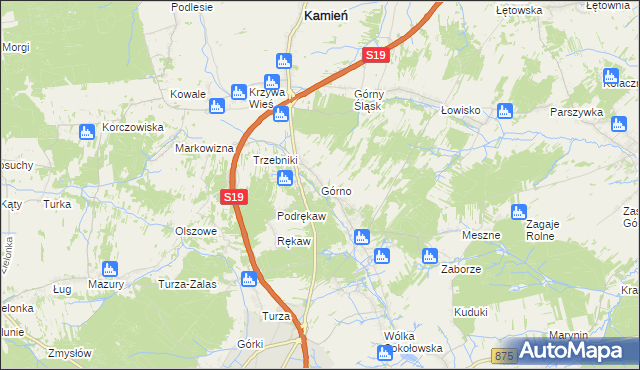 mapa Górno gmina Sokołów Małopolski, Górno gmina Sokołów Małopolski na mapie Targeo