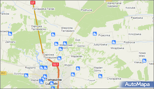 mapa Górno gmina Tomaszów Lubelski, Górno gmina Tomaszów Lubelski na mapie Targeo